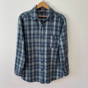 The North Face blue grey plaid flannel lyocell shirt size medium womens